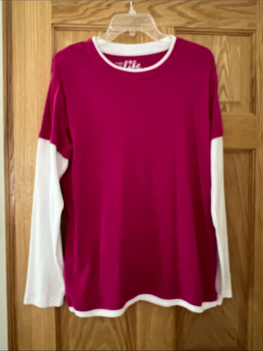 made for life - Two-Tone Long Sleeve Crewneck Top - Magenta and White